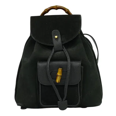 Pre-owned Gucci Vintage Bamboo Backpack Suede Black Suede Backpack Bag ()