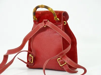 Pre-owned Gucci Vintage Bamboo Backpack Suede Red Suede Backpack Bag ()