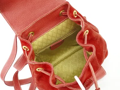 Pre-owned Gucci Vintage Bamboo Backpack Suede Red Suede Backpack Bag ()