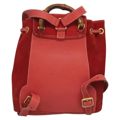 Pre-owned Gucci Vintage Bamboo Backpack Suede Red Suede Backpack Bag ()
