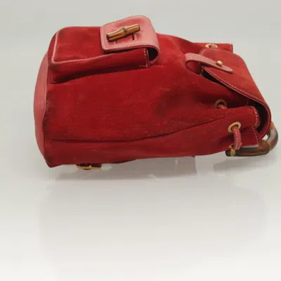 Pre-owned Gucci Vintage Bamboo Backpack Suede Red Suede Backpack Bag ()