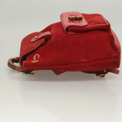 Pre-owned Gucci Vintage Bamboo Backpack Suede Red Suede Backpack Bag ()