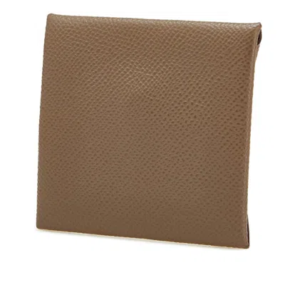 Pre-owned Hermes Bastia Etoupe Gray Gray Epsom Leather Coin Purse/coin Case ()