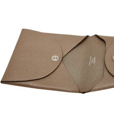Pre-owned Hermes Bastia Etoupe Gray Gray Epsom Leather Coin Purse/coin Case ()