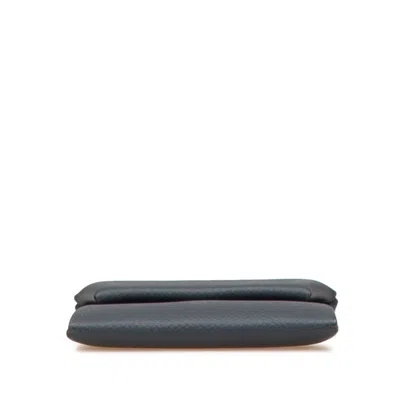 Pre-owned Hermes Bastia Navy Epsom Leather Coin Purse/coin Case () In Blue