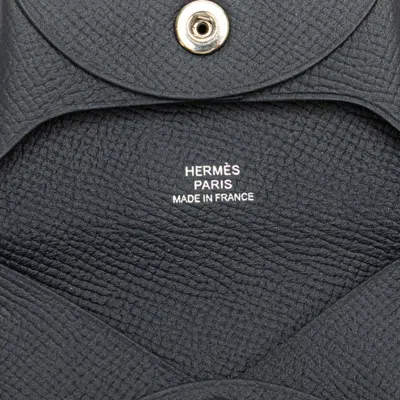 Pre-owned Hermes Bastia Navy Epsom Leather Coin Purse/coin Case () In Blue