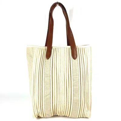 Pre-owned Hermes Beige Brown Canvas Leather Shoulder Bag Tote Bag () In Multi