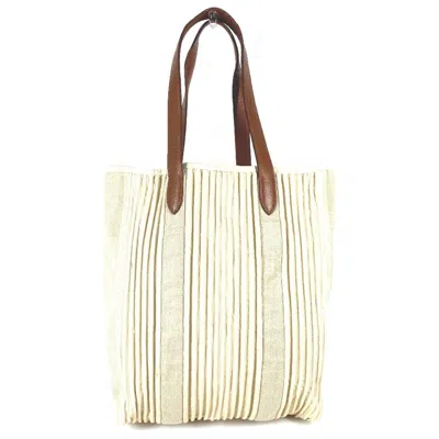 Pre-owned Hermes Beige Brown Canvas Leather Shoulder Bag Tote Bag () In Multi