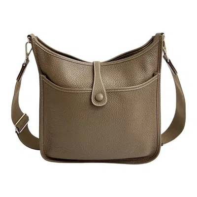 Pre-owned Hermes Beige Gray Taurillon Clemence Leather Pochette Shoulder Bag ()