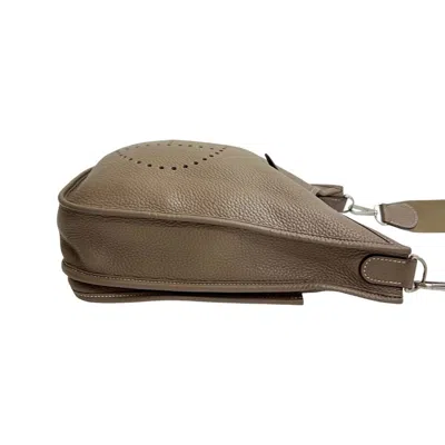 Pre-owned Hermes Beige Gray Taurillon Clemence Leather Pochette Shoulder Bag ()
