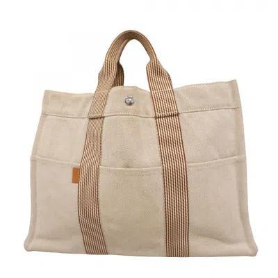 Pre-owned Hermes Beige Canvas Tote Bag () In Sand