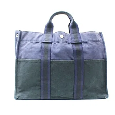Pre-owned Hermes Bicolor Black Navy Canvas Tote Bag ()