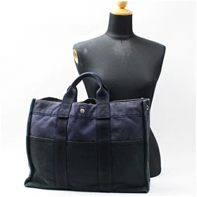 Pre-owned Hermes Bicolor Black Navy Canvas Tote Bag ()
