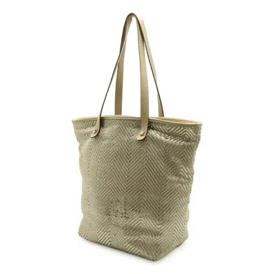 Pre-owned Hermes Beige Silver Leather Polyester Shoulder Bag Tote Bag ()