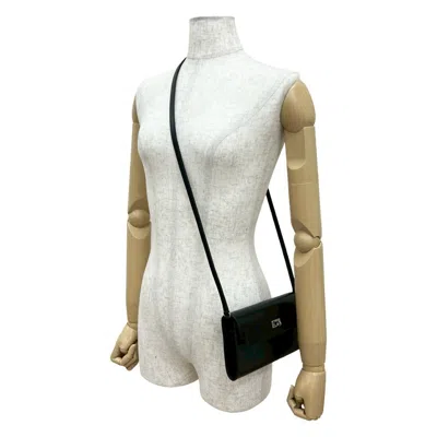 Pre-owned Hermes Black Box Calf Leather Chain/shoulder Wallet ()