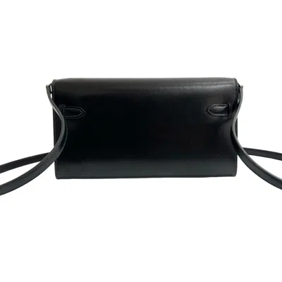 Pre-owned Hermes Black Box Calf Leather Chain/shoulder Wallet ()