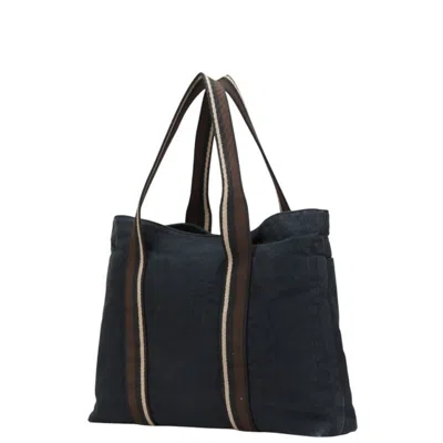 Pre-owned Hermes Black Brown Canvas Leather Tote Bag () In Multi