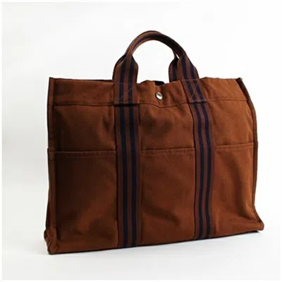 Pre-owned Hermes Black Brown Canvas Tote Bag () In Multi