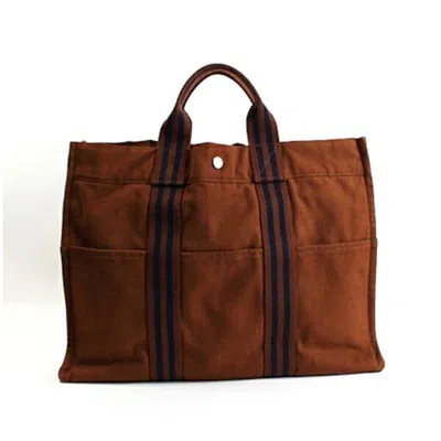 Pre-owned Hermes Black Brown Canvas Tote Bag () In Multi