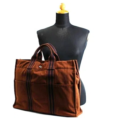 Pre-owned Hermes Black Brown Canvas Tote Bag () In Multi
