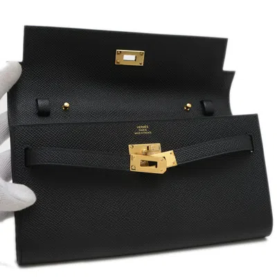 Pre-owned Hermes Black Epsom Leather Chain/shoulder Wallet ()