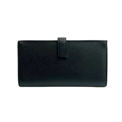 Pre-owned Hermes Black Epsom Leather Long Wallet (bi-fold) ()
