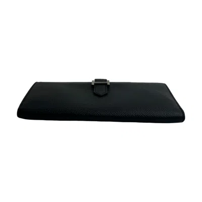 Pre-owned Hermes Black Epsom Leather Long Wallet (bi-fold) ()