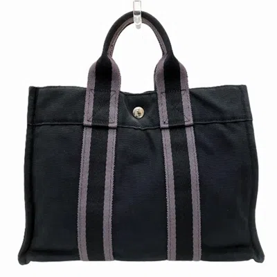 Pre-owned Hermes Black Gray Canvas Handbag Tote Bag () In Multi
