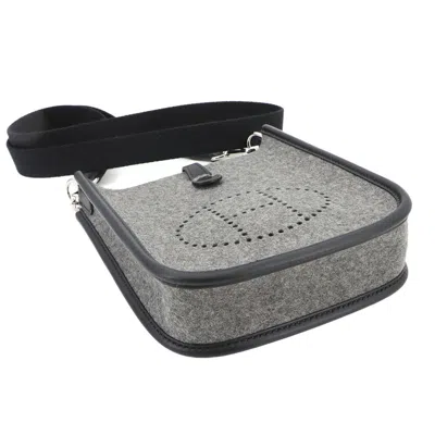 Pre-owned Hermes Black Gray Felt Swift Leather Shoulder Bag () In Multi