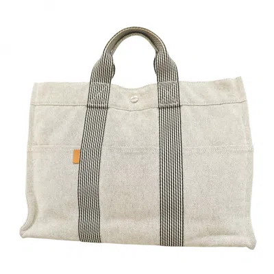 Pre-owned Hermes Black Ivory Canvas Tote Bag () In Multi