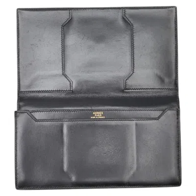 Pre-owned Hermes Black Leather Bill Wallet (bi-fold) ()