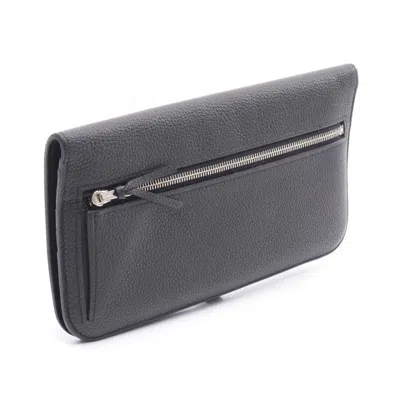 Pre-owned Hermes Black Togo Leather Leather Long Wallet (bi-fold) ()