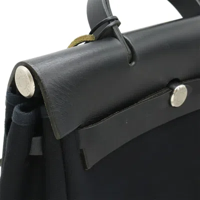 Pre-owned Hermes Black Toile Officier Leather Backpack Handbag ()