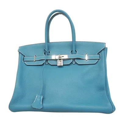 Pre-owned Hermes Blue Jean Togo Leather Handbag ()