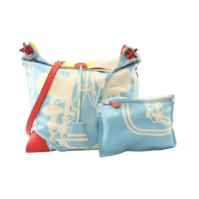 Pre-owned Hermes Blue Multi-color Red Color Silk Leather Shoulder Bag ()