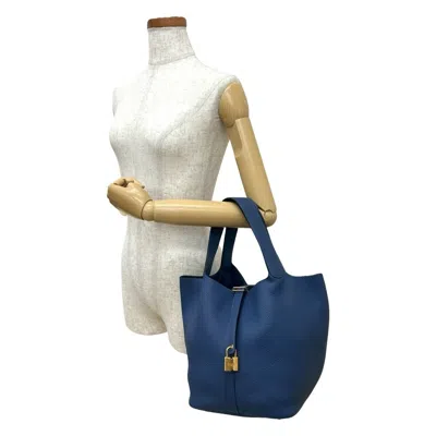 Pre-owned Hermes Blue Taurillon Clemence Leather Handbag Tote Bag ()