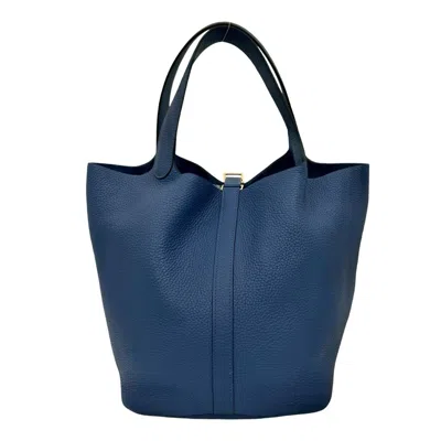 Pre-owned Hermes Blue Taurillon Clemence Leather Handbag Tote Bag ()