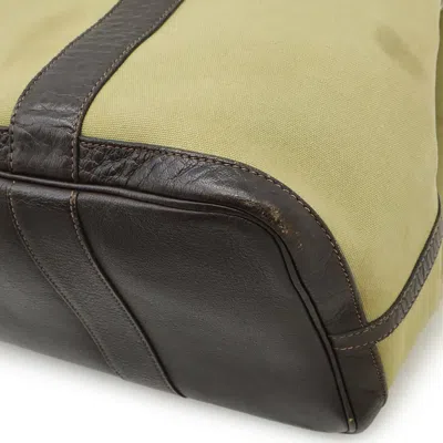 Pre-owned Hermes Brown Dark Brown Green Khaki Toile Officier Leather Handbag Tote Bag ()