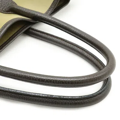 Pre-owned Hermes Brown Dark Brown Green Khaki Toile Officier Leather Handbag Tote Bag ()