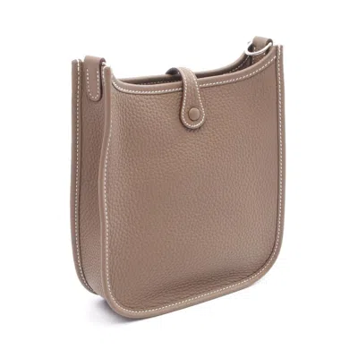 Pre-owned Hermes Brown Etoupe Gray Taurillon Clemence Leather Shoulder Bag () In Multi