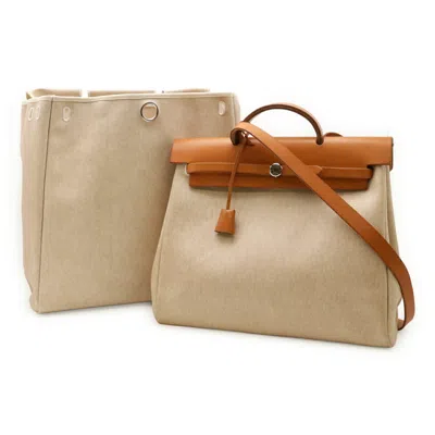 Pre-owned Hermes Brown Natural Toile H Leather Handbag Shoulder Bag ()