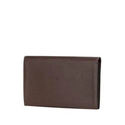 Pre-owned Hermes Dark Brown Ebene Epsom Leather Long Bill Wallet (bi-fold) ()