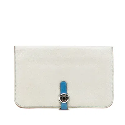 Pre-owned Hermes Dogon Duo Blue Light Gray Togo Leather Long Wallet (bi-fold) ()