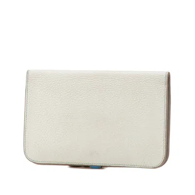 Pre-owned Hermes Dogon Duo Blue Light Gray Togo Leather Long Wallet (bi-fold) ()