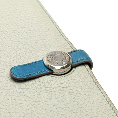 Pre-owned Hermes Dogon Duo Blue Light Gray Togo Leather Long Wallet (bi-fold) ()