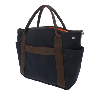 Pre-owned Hermes Feu Navy Toile Chevron Tote Bag ()