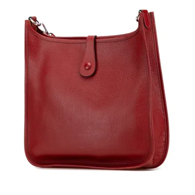 Pre-owned Hermes Evelyne Bordeaux Red Color Fjord Leather Shoulder Bag () In Burgundy