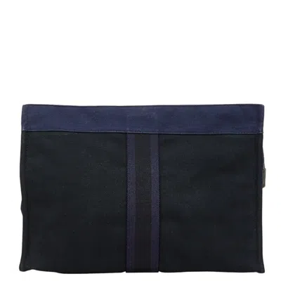 Pre-owned Hermes Fourre Tout Navy Black Canvas Clutch Bag ()