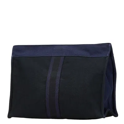 Pre-owned Hermes Fourre Tout Navy Black Canvas Clutch Bag ()
