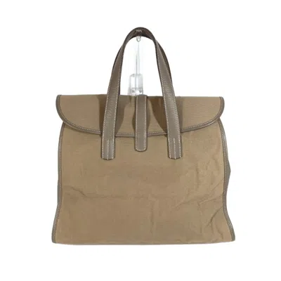 Pre-owned Hermes Gray Leather Canvas Boston Bag Handbag Tote Bag ()